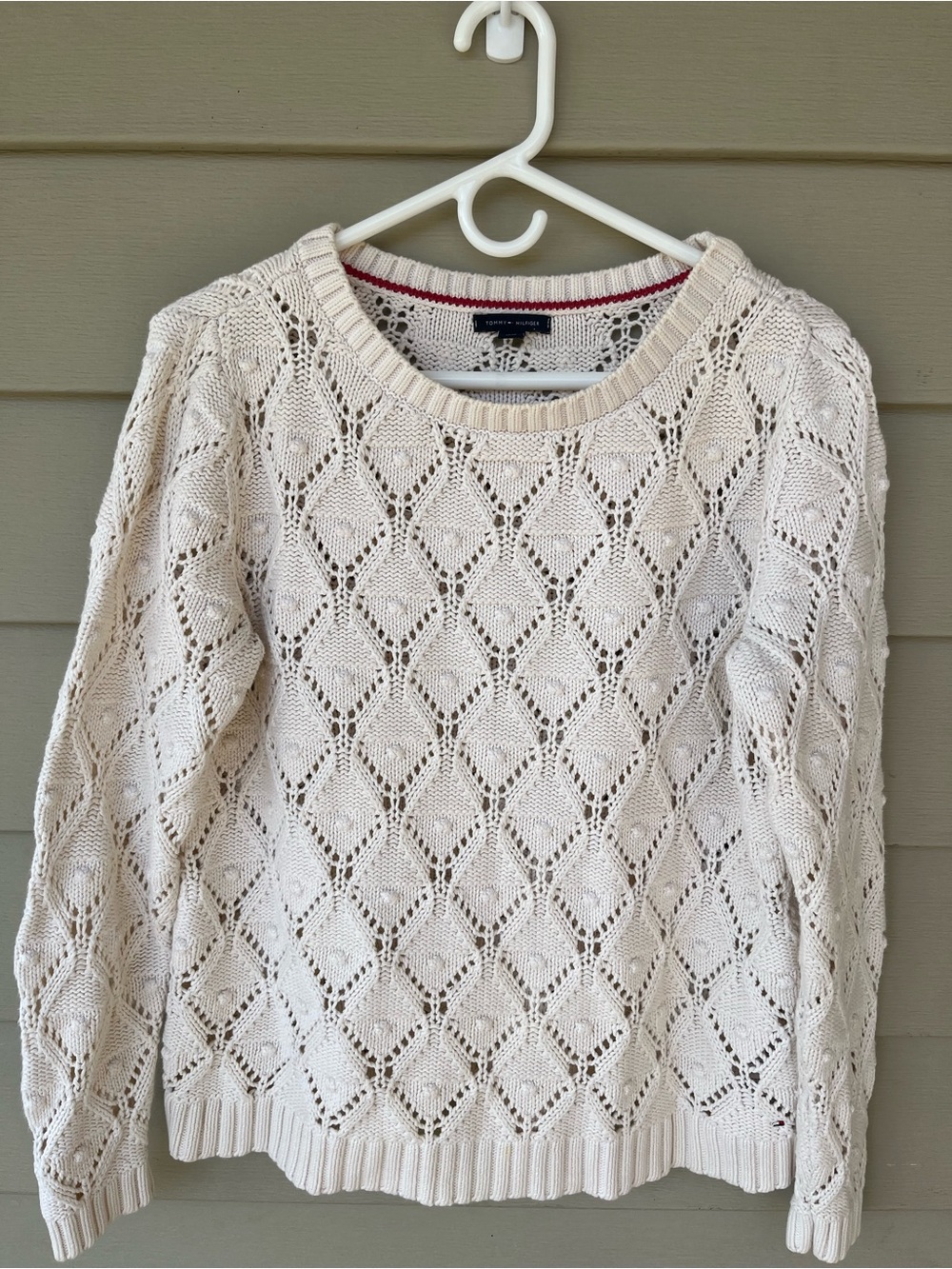 Tommy Hilfiger Cream Open-Knit Diamond Crewneck Sweater